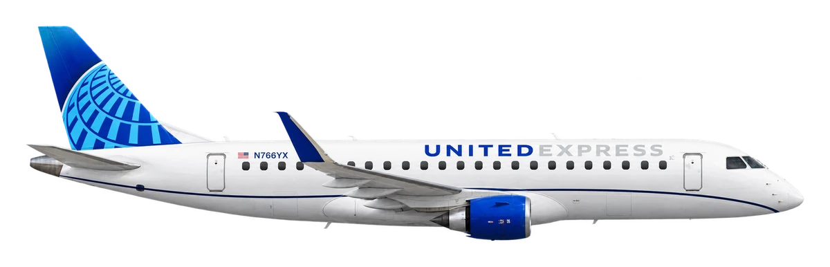Embraer E175 in United Airlines livery, side profile