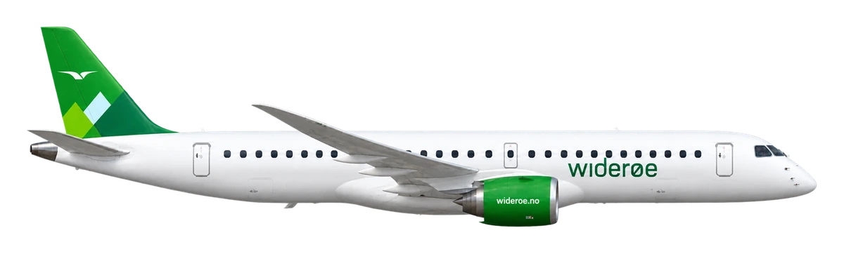 Embraer E190-E2 in Wideroe livery, side profile