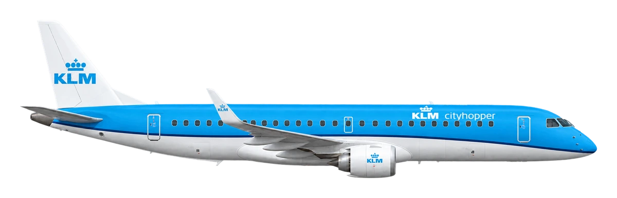 Embraer E190 in KLM Royal Dutch Airlines livery, side profile