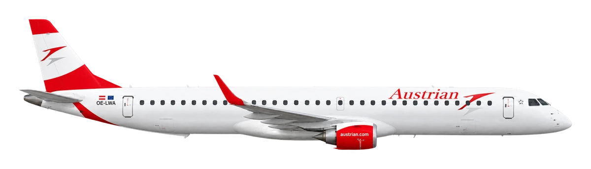 Embraer E195 in Austrian Airlines livery, side profile