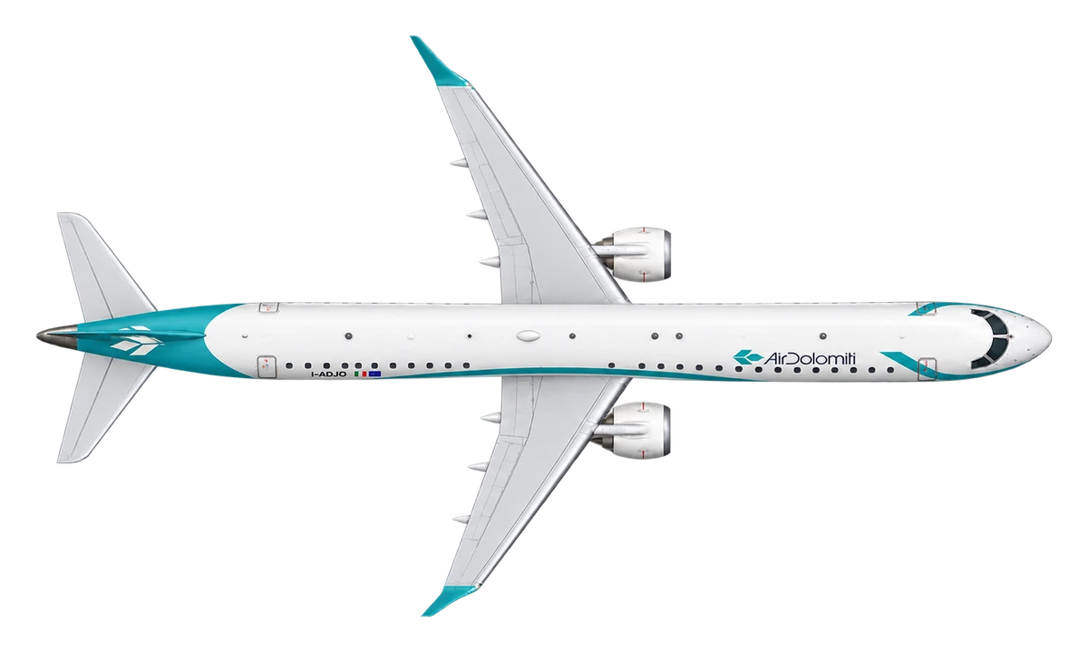 Embraer E195 in Air Dolomiti livery, top view