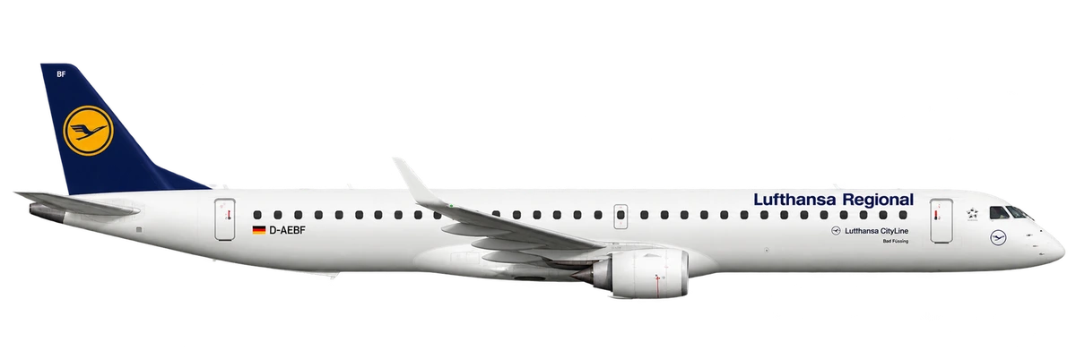 Embraer E195 in Lufthansa livery, side profile