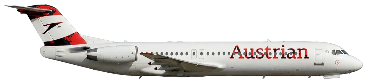 Fokker 100 in Austrian Airlines livery, side profile