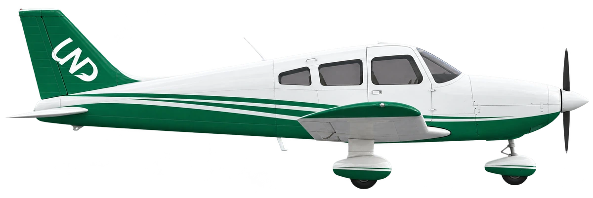 Piper PA-28 Cherokee in University of North Dakota livery, side profile