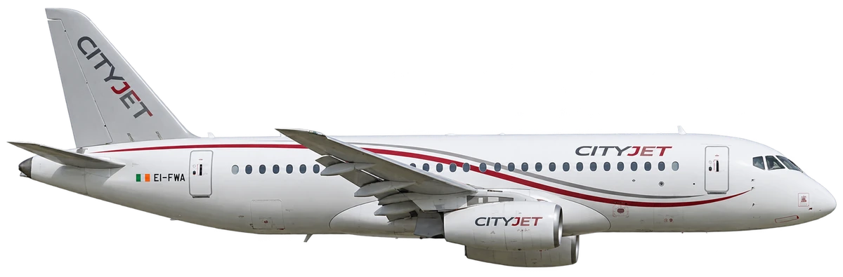 Sukhoi Superjet 100 in CityJet livery, side profile