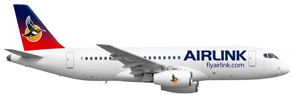 Sukhoi Superjet 100 in Airlink livery, side profile